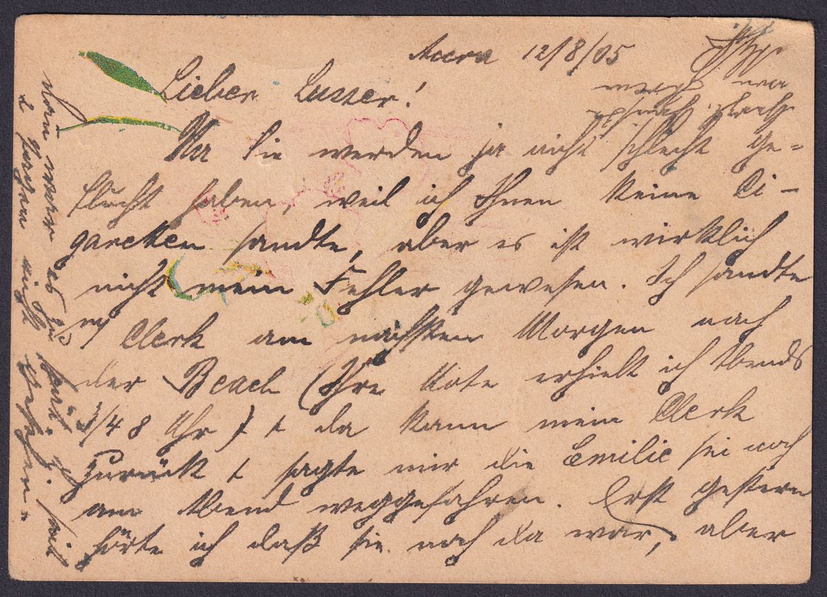 Gold Coast 1905 QV ½d Postal Stationery Postcard Used ACCRA to AKUSE