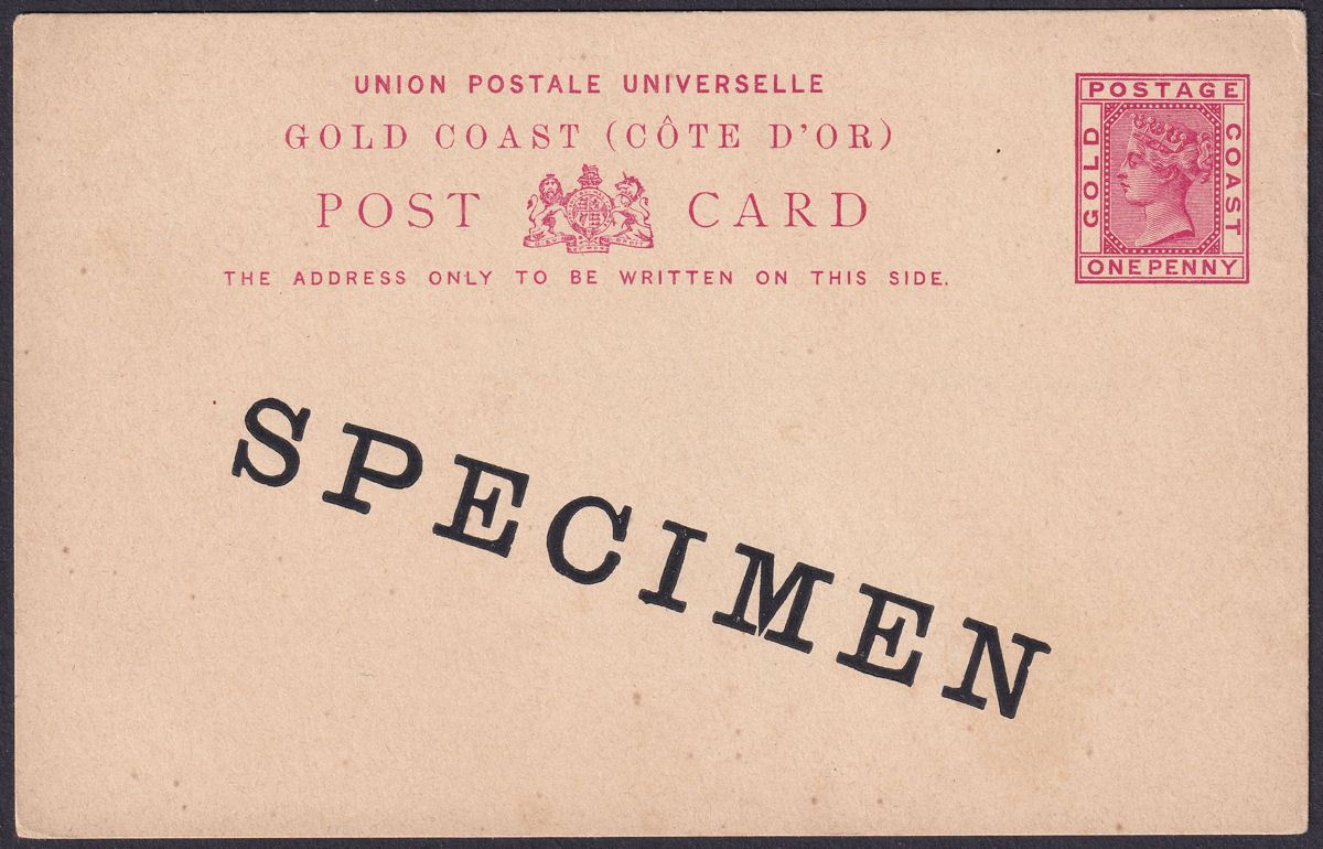 Gold Coast 1892 QV SPECIMEN Overprint 1d Red Postal Stationery Postcard Unused