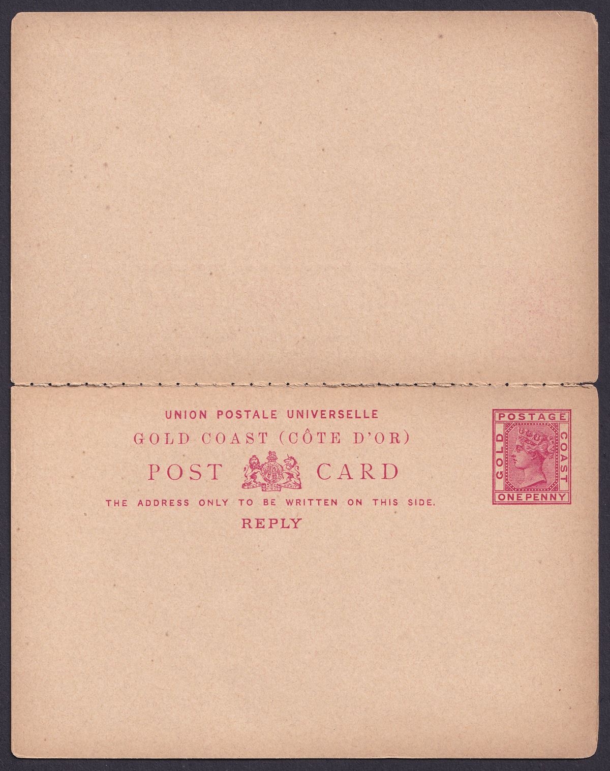 Gold Coast 1892 QV 1d Red Postal Stationery Reply Postcard Unused