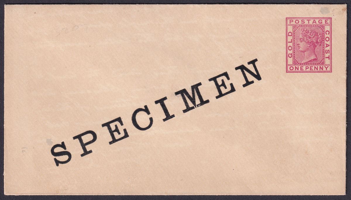 Gold Coast 1899 QV SPECIMEN Overprint 1d Red Postal Stationery Cover Unused