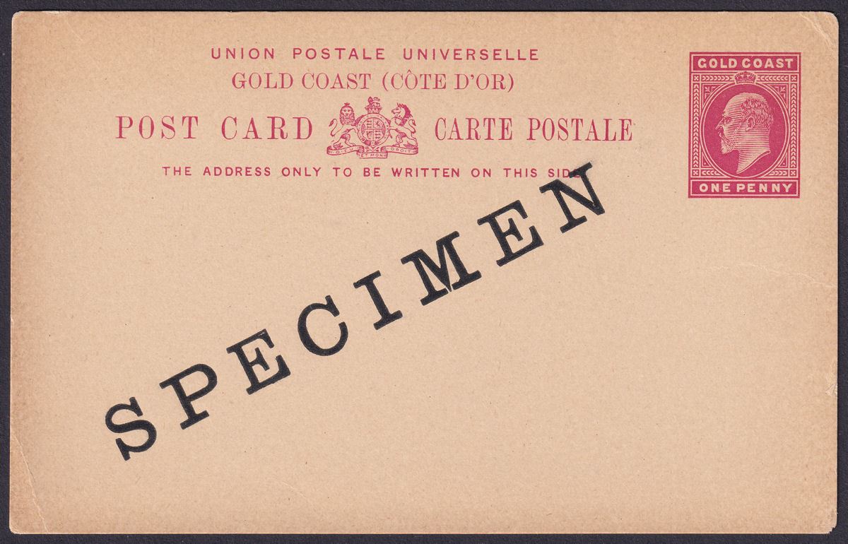 Gold Coast 1903 KEVII SPECIMEN Overprint 1d Red Postal Stationery Postcard