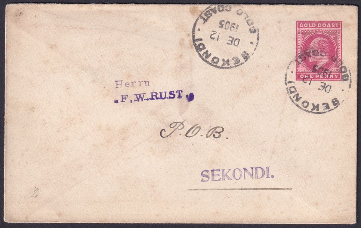 Gold Coast 1905 KEVII 1d Red Postal Stationery Cover Used with SEKONDI Postmark