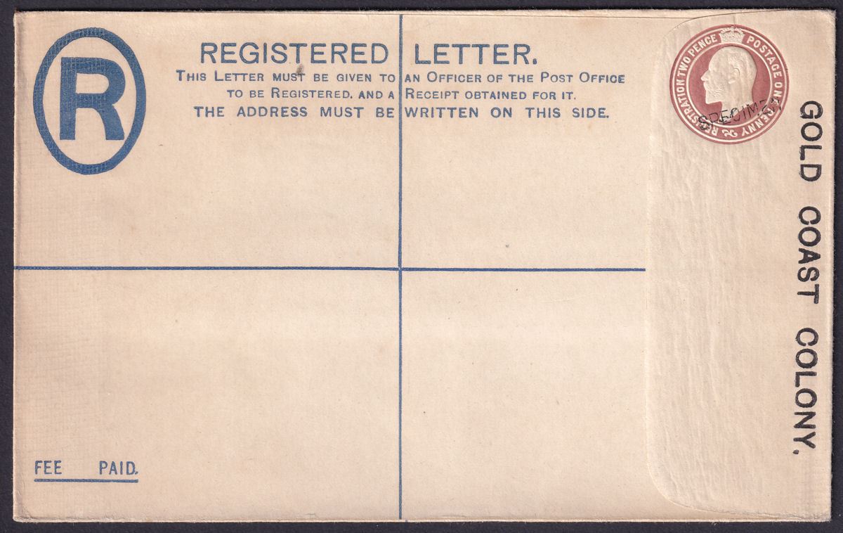 Gold Coast 1902 KEVII SPECIMEN Overprint 3d Postal Stationery Cover Size G