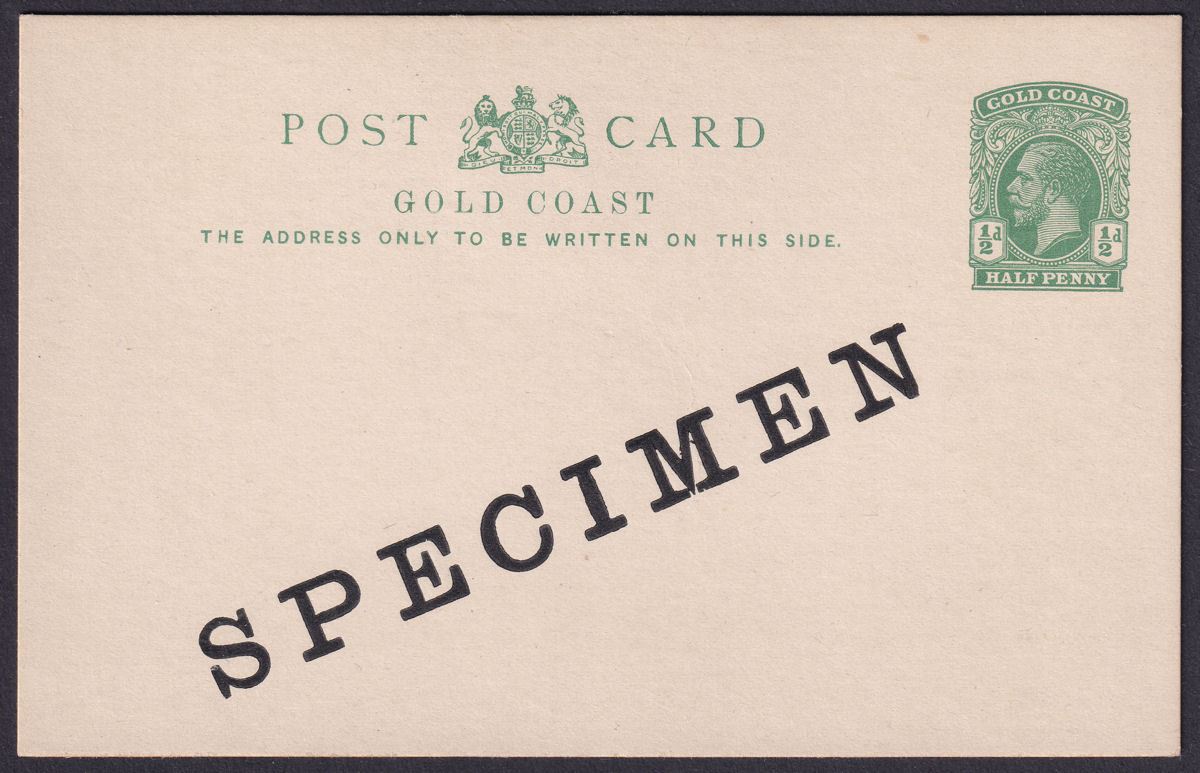 Gold Coast KGV SPECIMEN Overprint ½d Postal Stationery Postcard Unused - Damaged