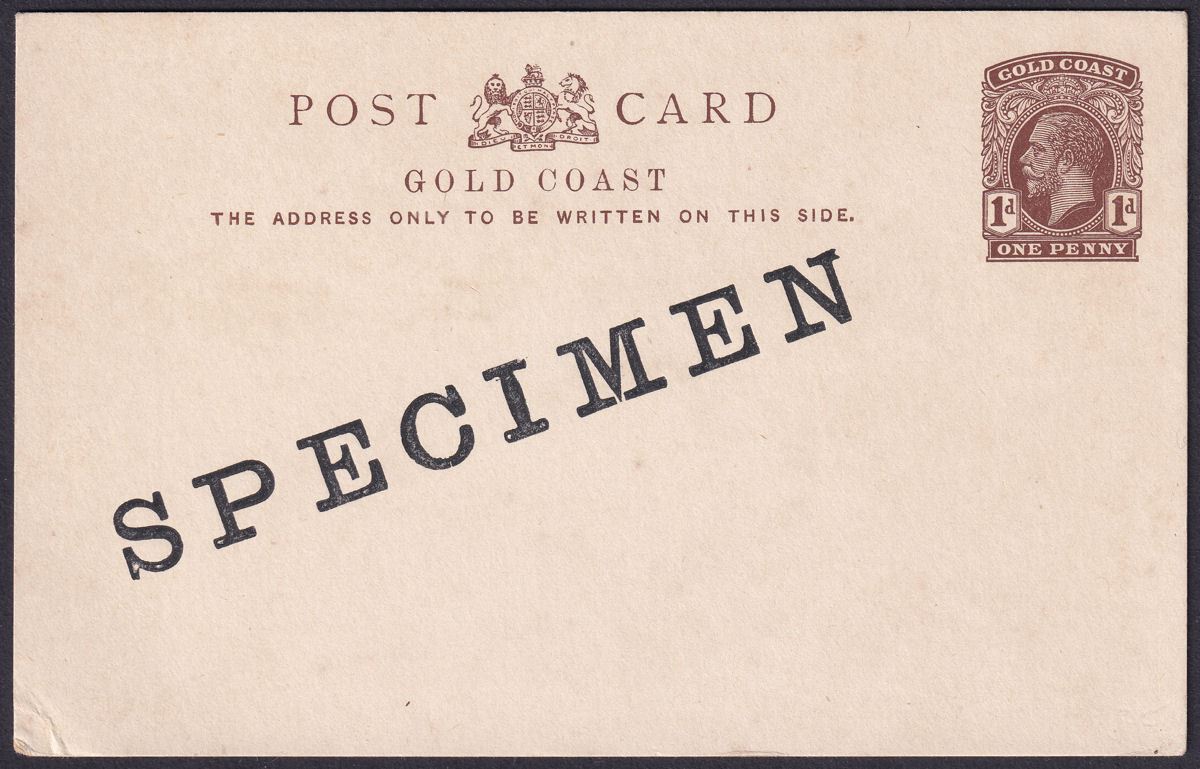 Gold Coast KGV SPECIMEN Overprint 1d Brown Postal Stationery Postcard Unused