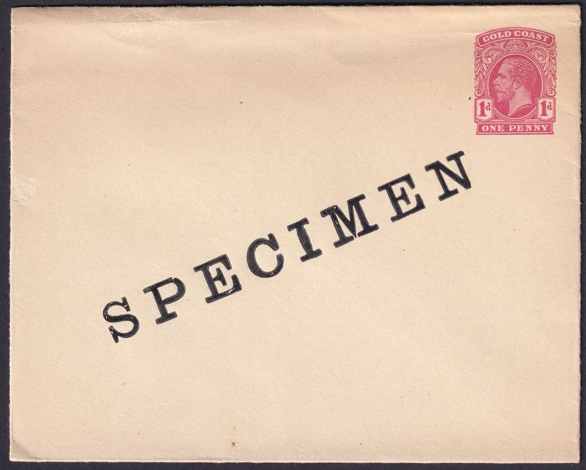 Gold Coast KGV SPECIMEN Overprint 1d Red Postal Stationery Cover Unused
