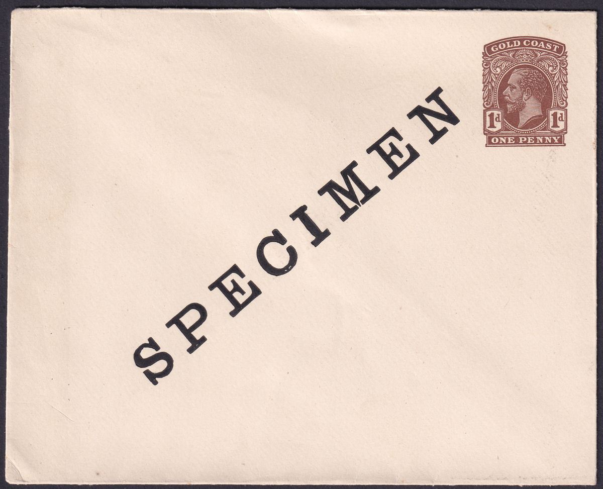 Gold Coast KGV SPECIMEN Overprint 1d Brown Postal Stationery Cover Unused