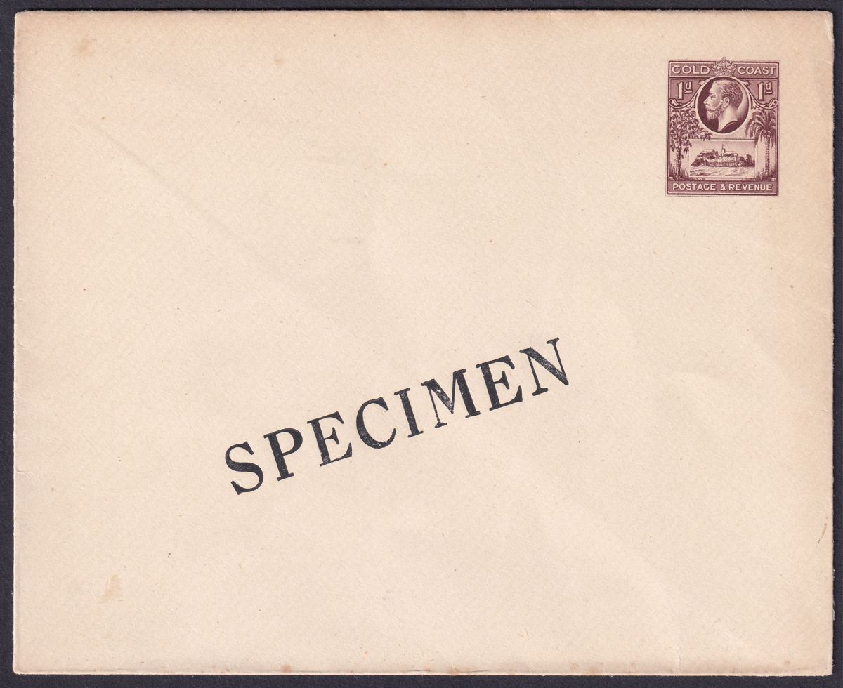 Gold Coast 1928 KGV SPECIMEN Opt 1d Red-Brown Postal Stationery Cover Unused