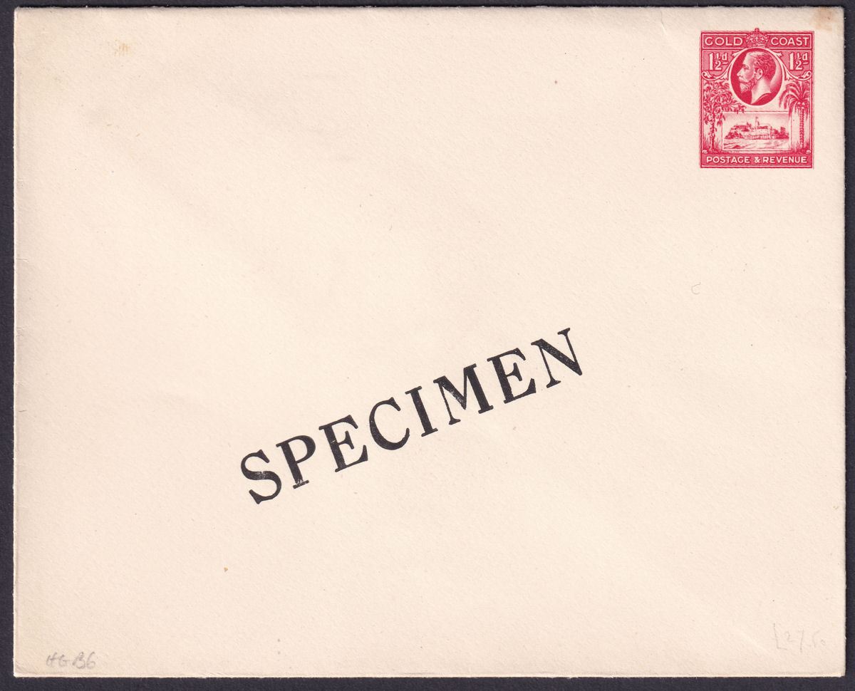 Gold Coast 1928 KGV SPECIMEN Opt 1½d Scarlet Postal Stationery Cover Unused