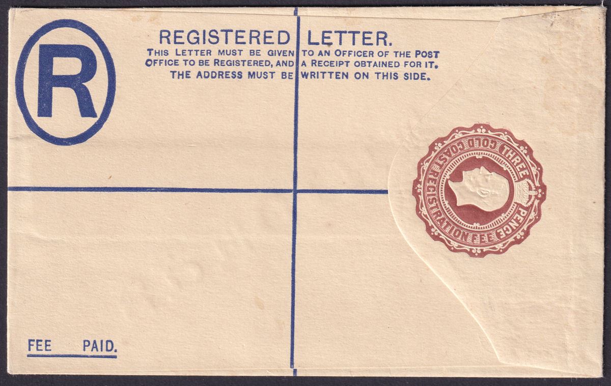 Gold Coast KGV SPECIMEN 3d Embossed Regd Post Stat Cover Unused Size F