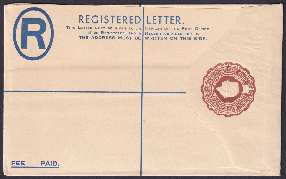 Gold Coast 1954 QEII 4d Embossed Registered Postal Stat Cover Unused Size G