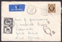 GB 1952 KGVI 1sh Used Cover from Scotland w Gold Coast Postage Due 3d x2 SG D6