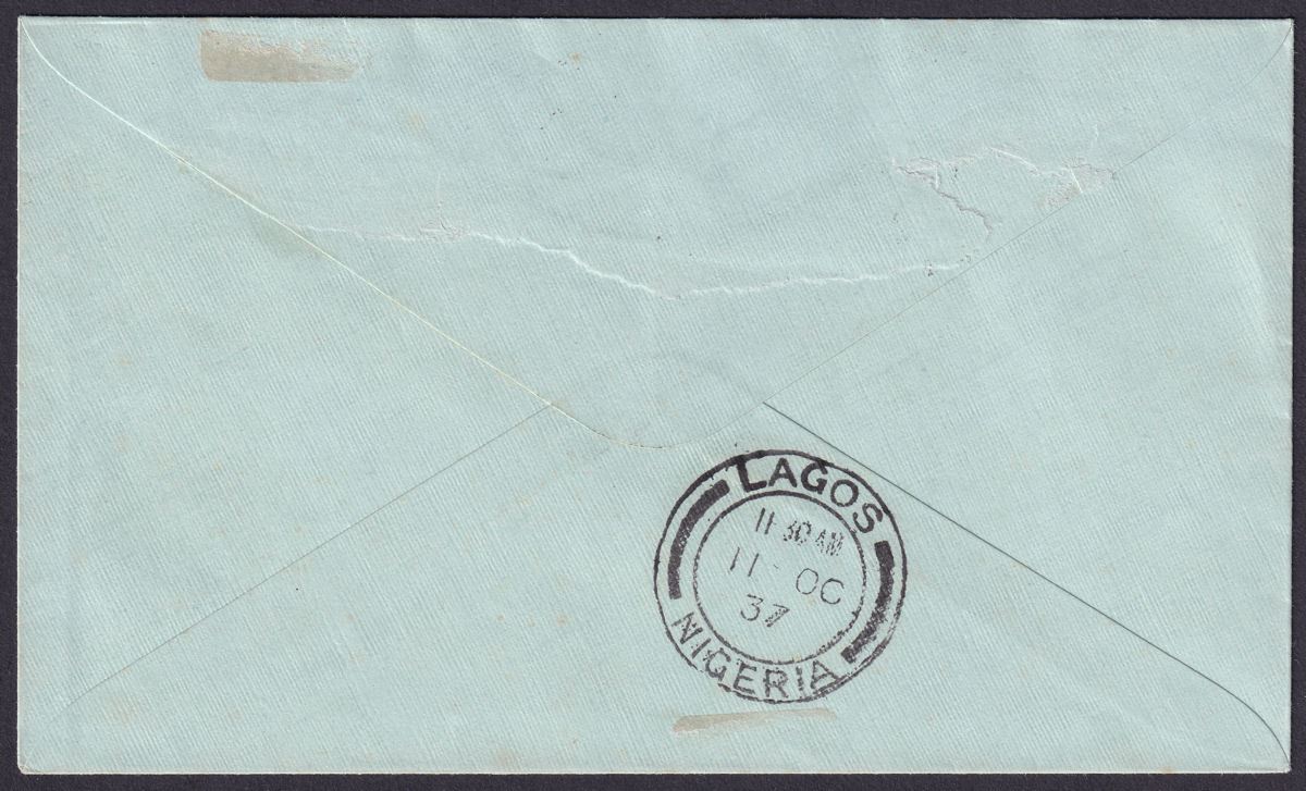 Gold Coast 1937 KGV 1d, KGVI 3d Used on Accra-Nigeria First Flight Cover