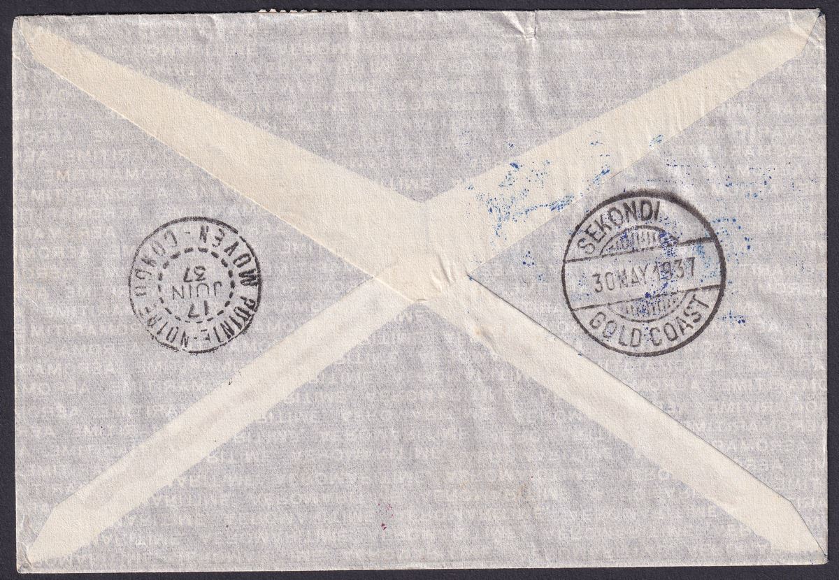 Gold Coast 1937 KGVI Coronation Set Used on Senegal-Congo First Flight Cover