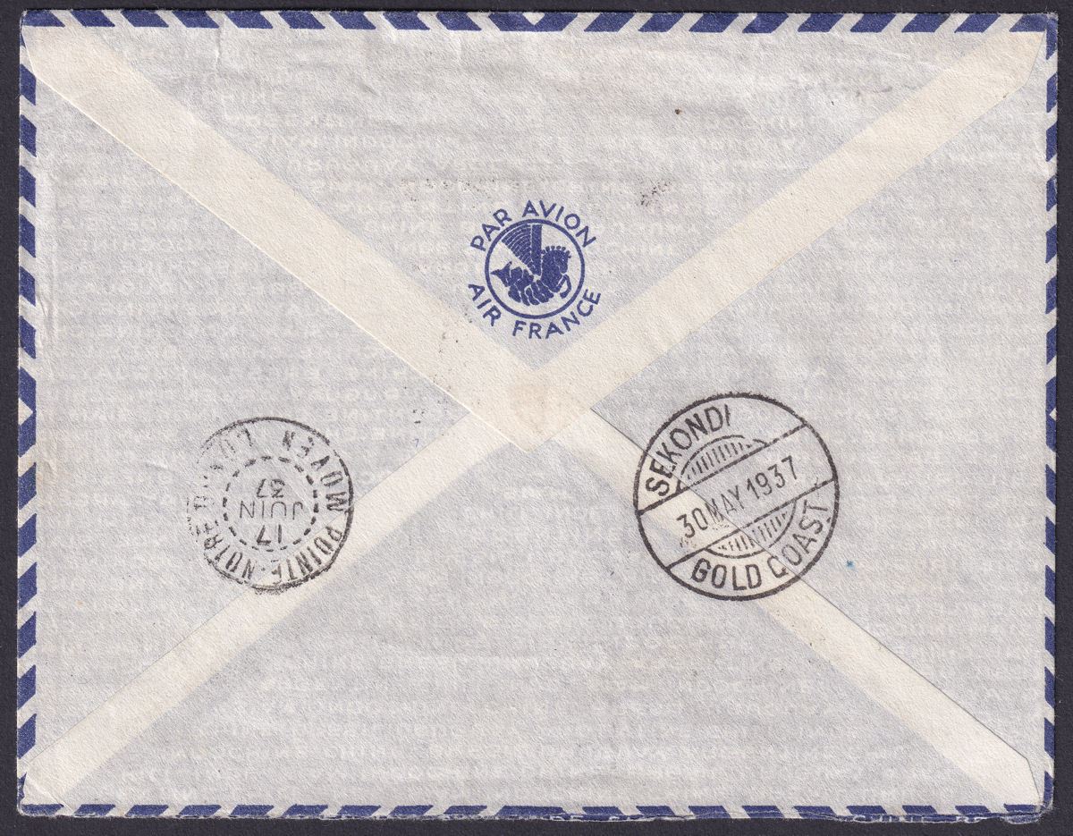 Gold Coast 1937 KGV 6d, KGVI Coronation Set on Senegal-Congo First Flight Cover