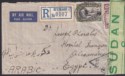 Click for more photos and details Gold Coast 1940 KGVI 1sh, 6d Used on Reg Cover KUMASI to Egypt w Sudan Censor