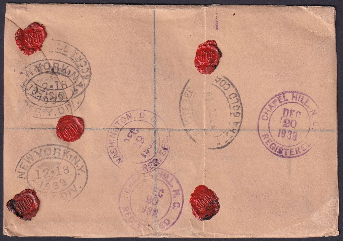 Gold Coast 1939 KGVI 9d Used on Registered Cover to USA w Censor & Customs Duty