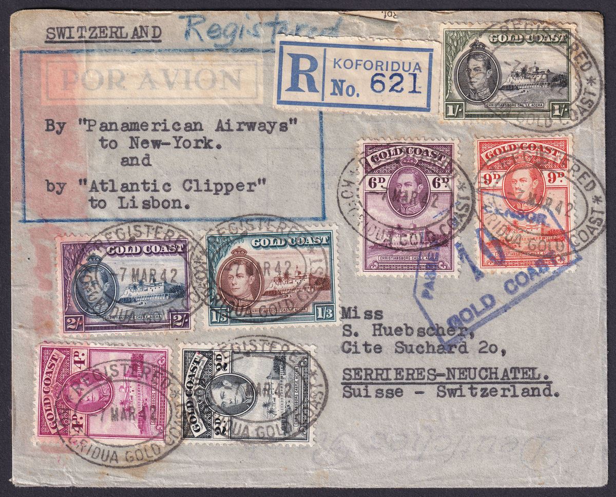 Gold Coast 1942 KGVI Christiansborg Pt Set 2sh Reg Cover KOFORIDUA - Switzerland
