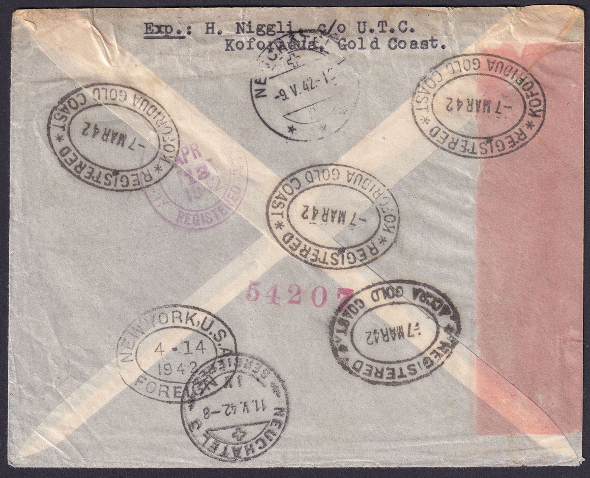 Gold Coast 1942 KGVI Christiansborg Pt Set 2sh Reg Cover KOFORIDUA - Switzerland