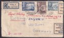Click for more photos and details Gold Coast 1950 KGVI 3d, 2d, 1d on Regd Cover to Germany sealed by Nuremberg PO