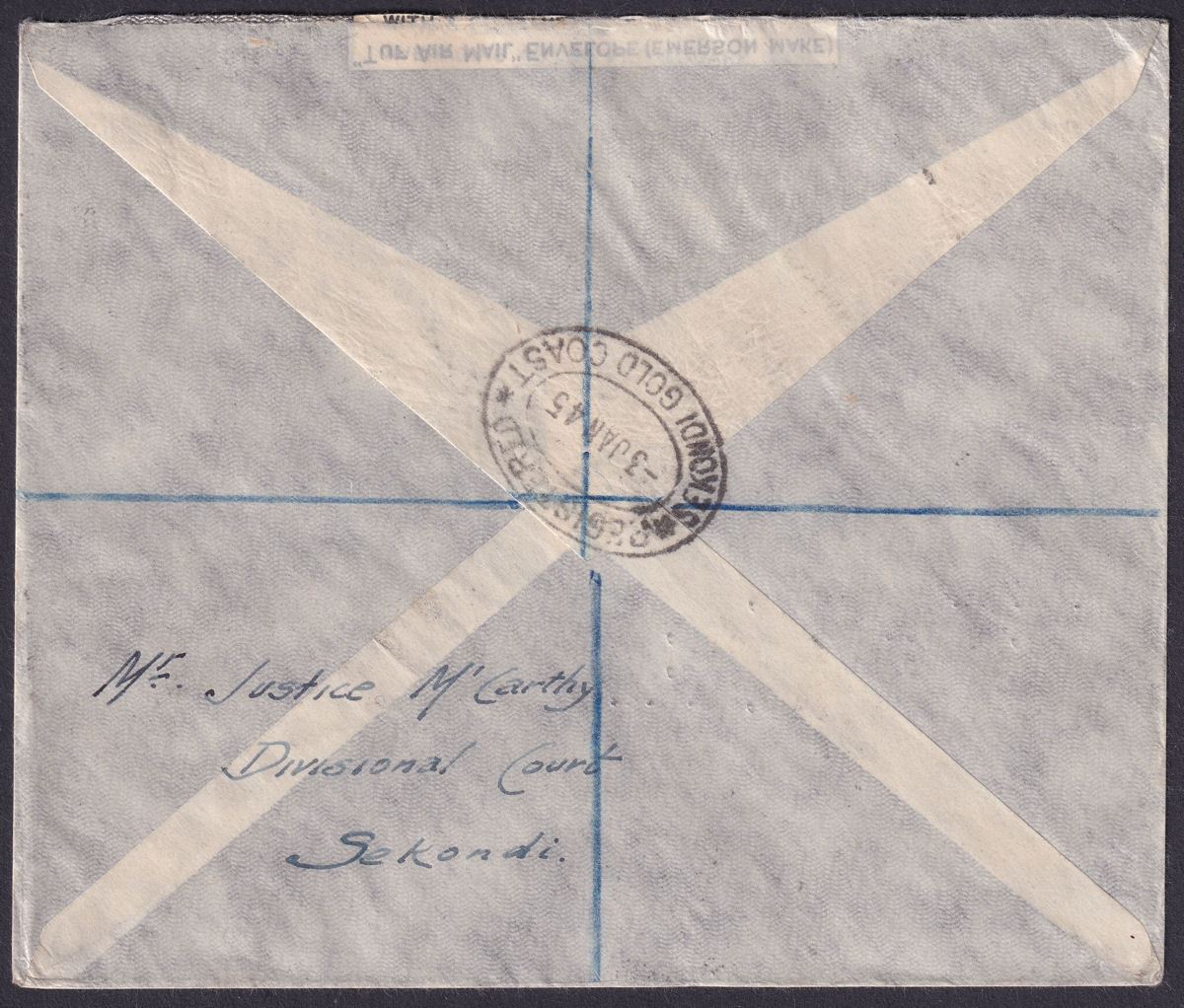 Gold Coast 1945 KGVI Christiansborg Pt Set to 10sh on Regd Cover SEKONDI to UK