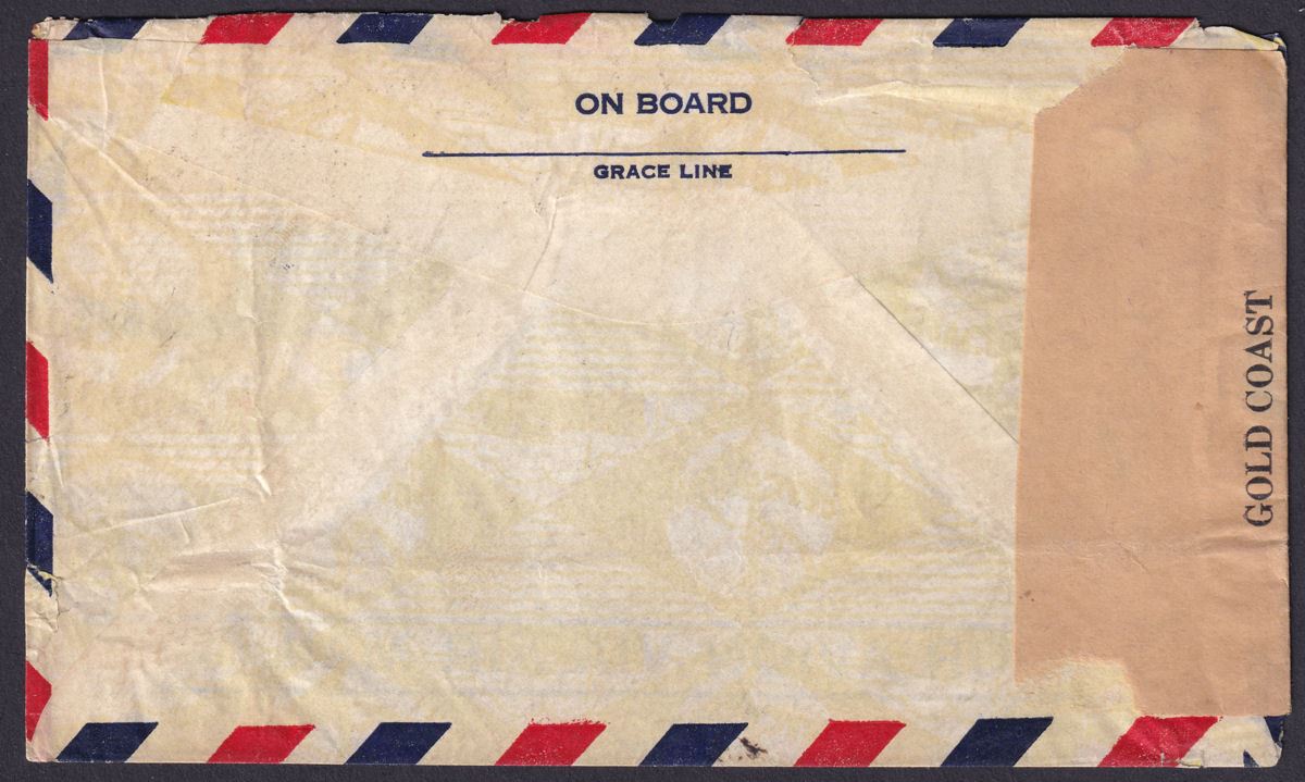 Gold Coast 1941 KGVI 2sh, 1sh, 6d Used on First Flight Cover to USA with Censor