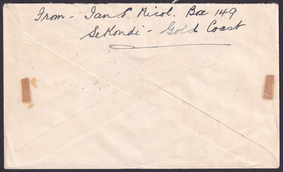 Gold Coast 1942 KGVI 3d Used on Cover Sekondi to Johannesburg, S Africa w Censor