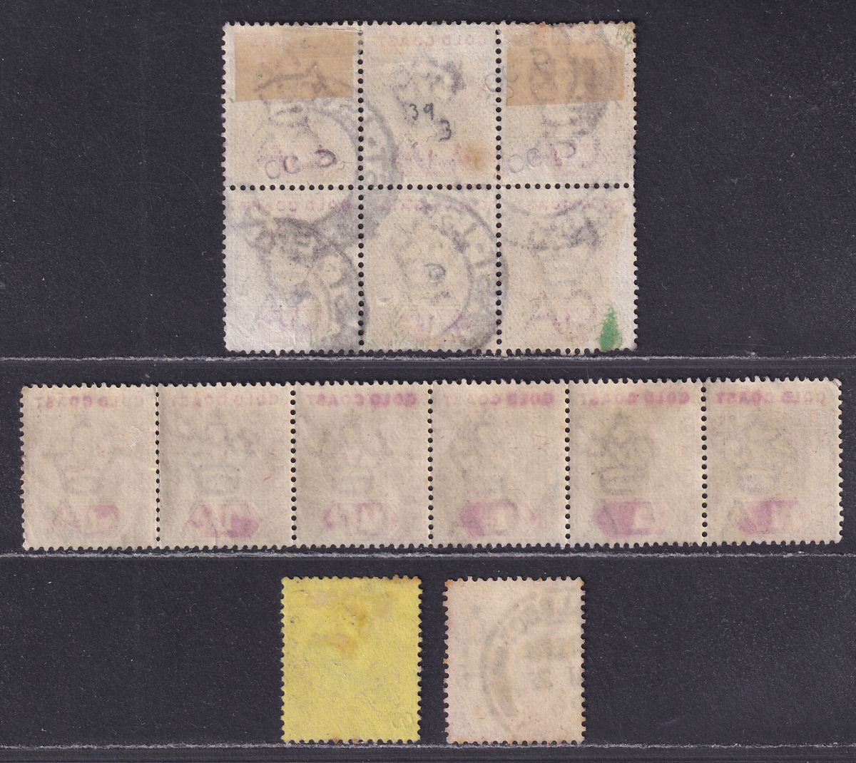 Gold Coast 1902-09 King Edward VII 1d Selection inc Multiples + 3d Used