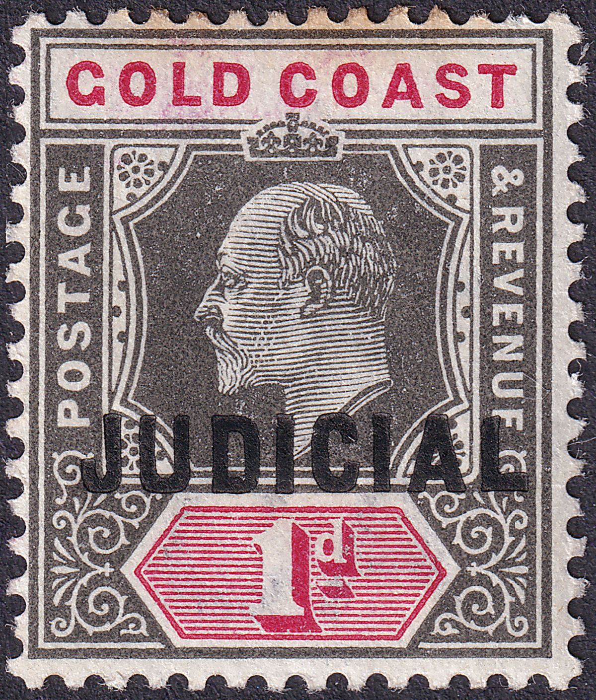 Gold Coast 1903 KEVII Revenue Judicial Overprint 1d Mint BF12 perf toning
