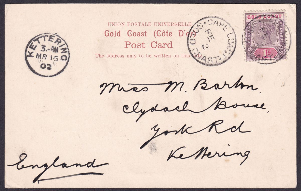 Gold Coast 1902 QV 1d Used on Chapel Picture Postcard CAPE COAST to UK