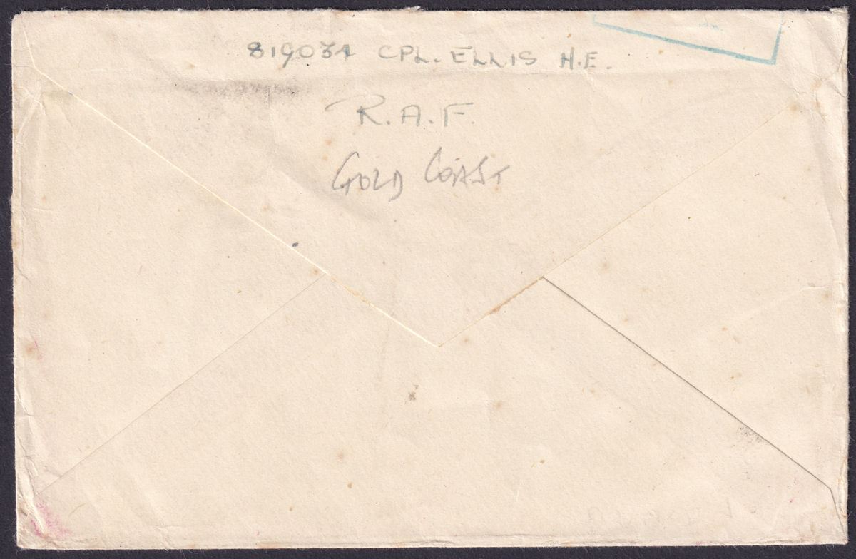 Gold Coast 1942 Unstamped Active Service Cover to UK w FPO 106 Postmark + Censor