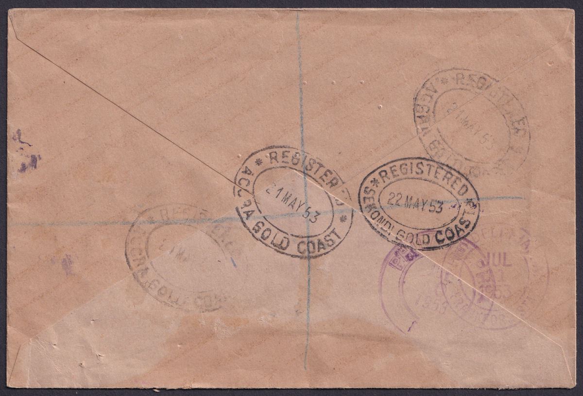 Gold Coast 1953 Unstamped Official Registered Cover Used Accra to USA