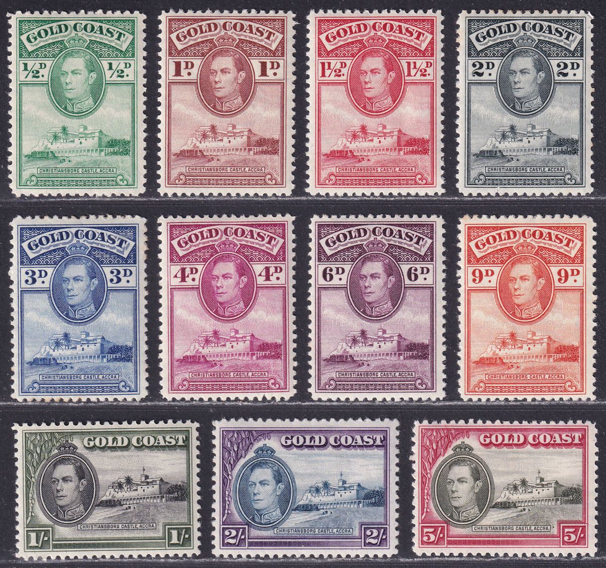 Gold Coast 1938 KGVI Christiansborg Castle Line Perf Set to 5sh Mint cat £360