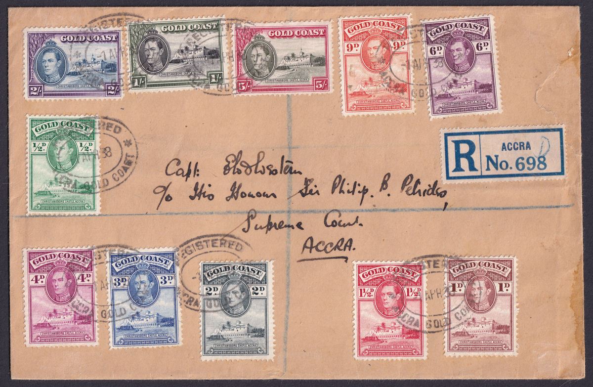 Gold Coast 1938 KGVI Christiansborg Castle Set on Registered First Day Cover