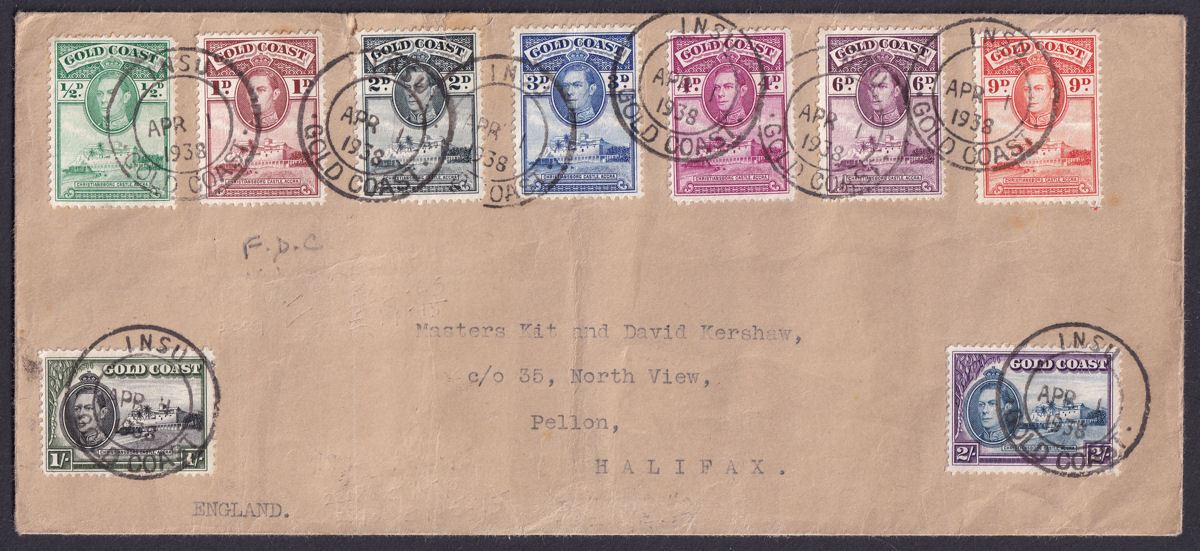 Gold Coast 1938 KGVI Christiansborg Part Set to 2sh First Day Cover INSU to UK