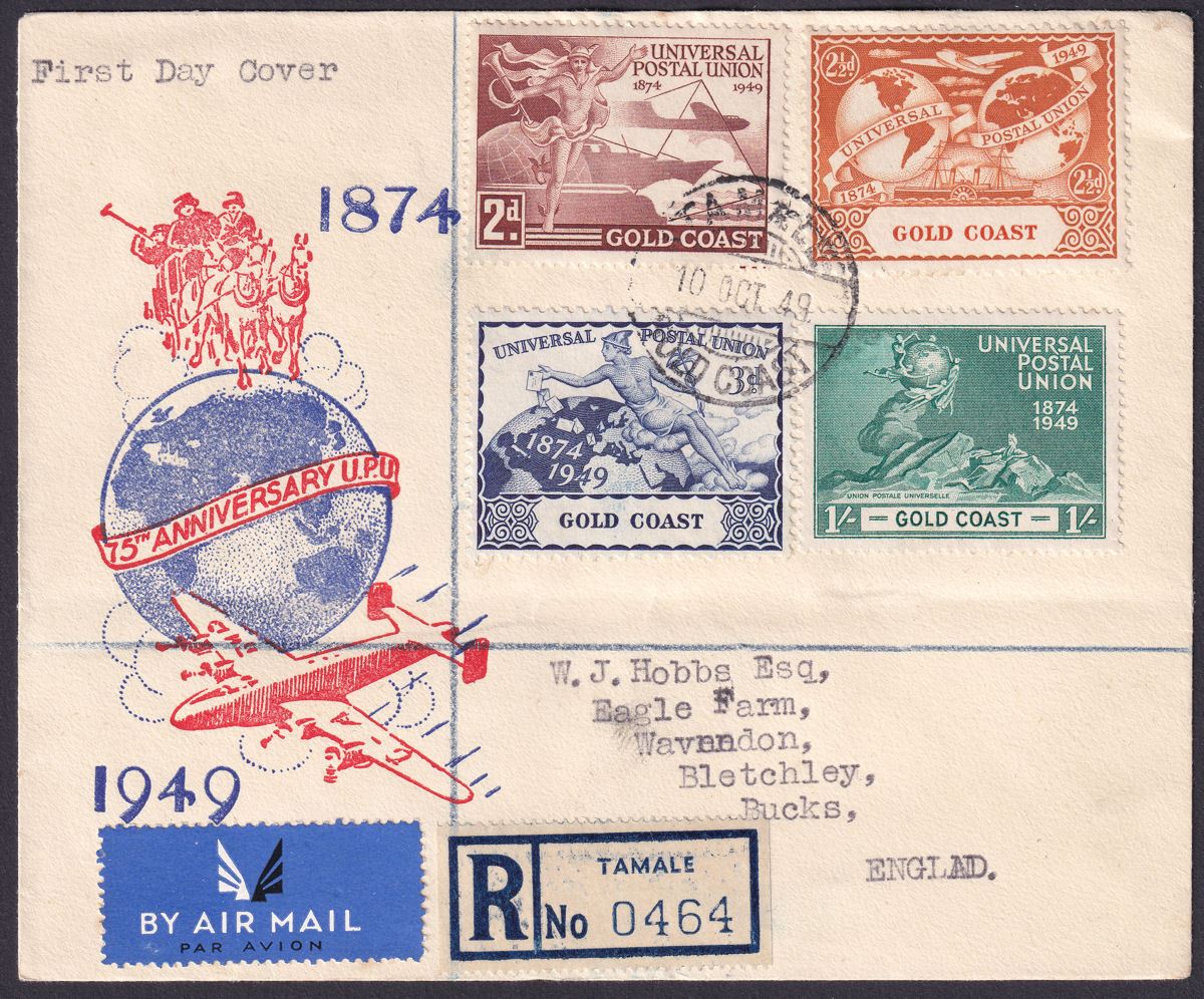 Gold Coast 1949 KGVI 75th Anniv of UPU Registered First Day Cover Used TAMALE