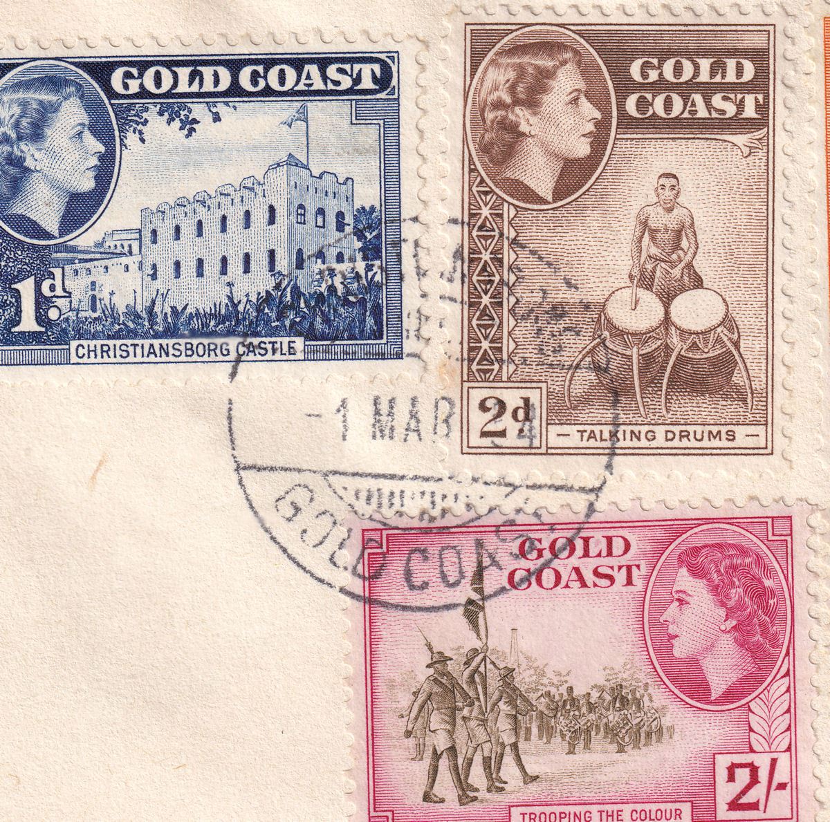 Gold Coast 1954 QEII Definitives Set to 10sh Used on First Day Cover to UK