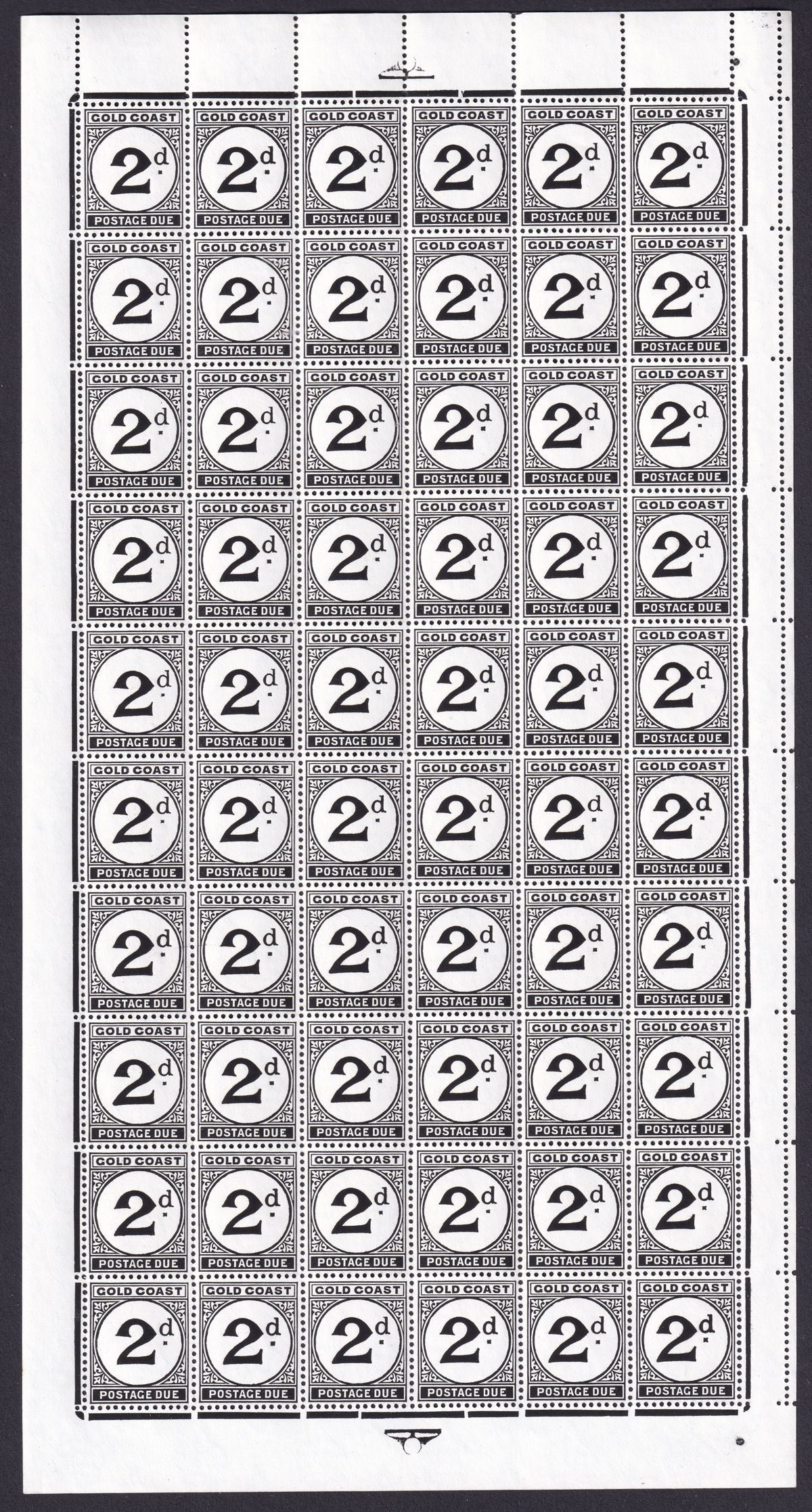 Gold Coast 1951 KGVI Postage Due 2d Black Sheet of 60 with varieties Mint SG D5