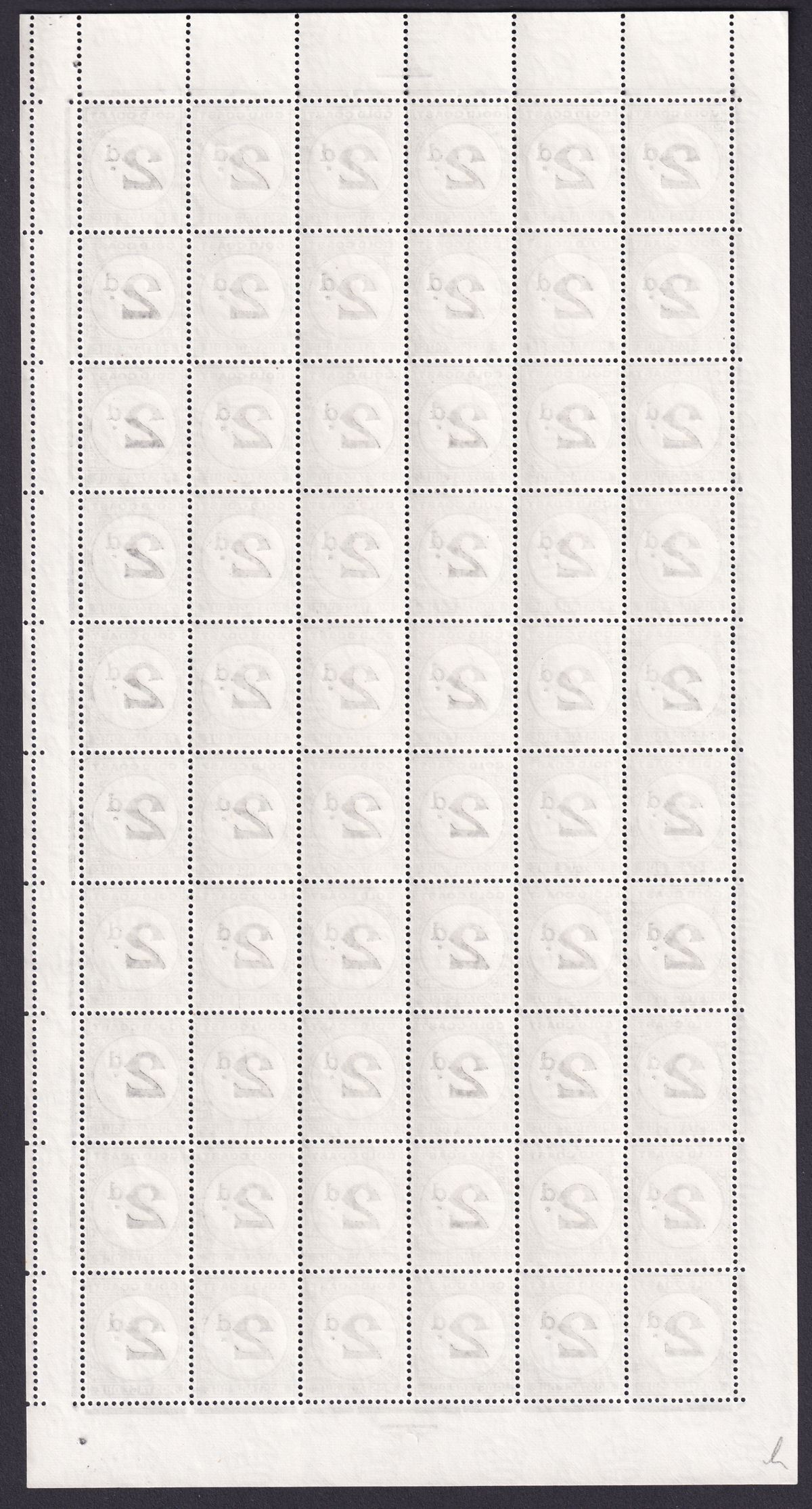 Gold Coast 1951 KGVI Postage Due 2d Black Sheet of 60 with varieties Mint SG D5