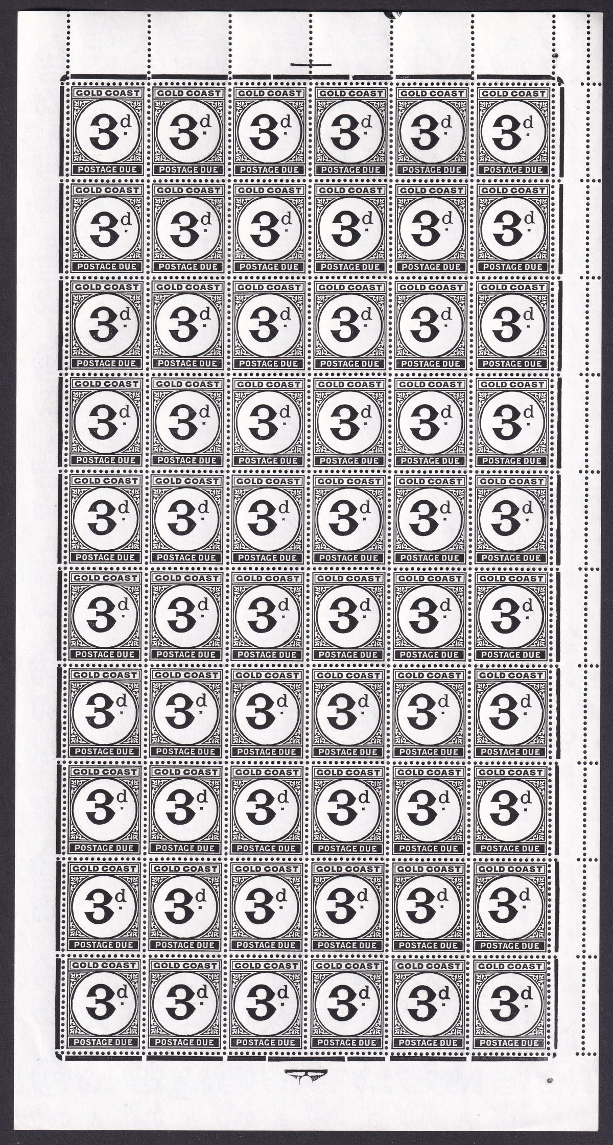 Gold Coast 1951 KGVI Postage Due 3d Black Full Sheet of 60 Mint SG D6 cat £270