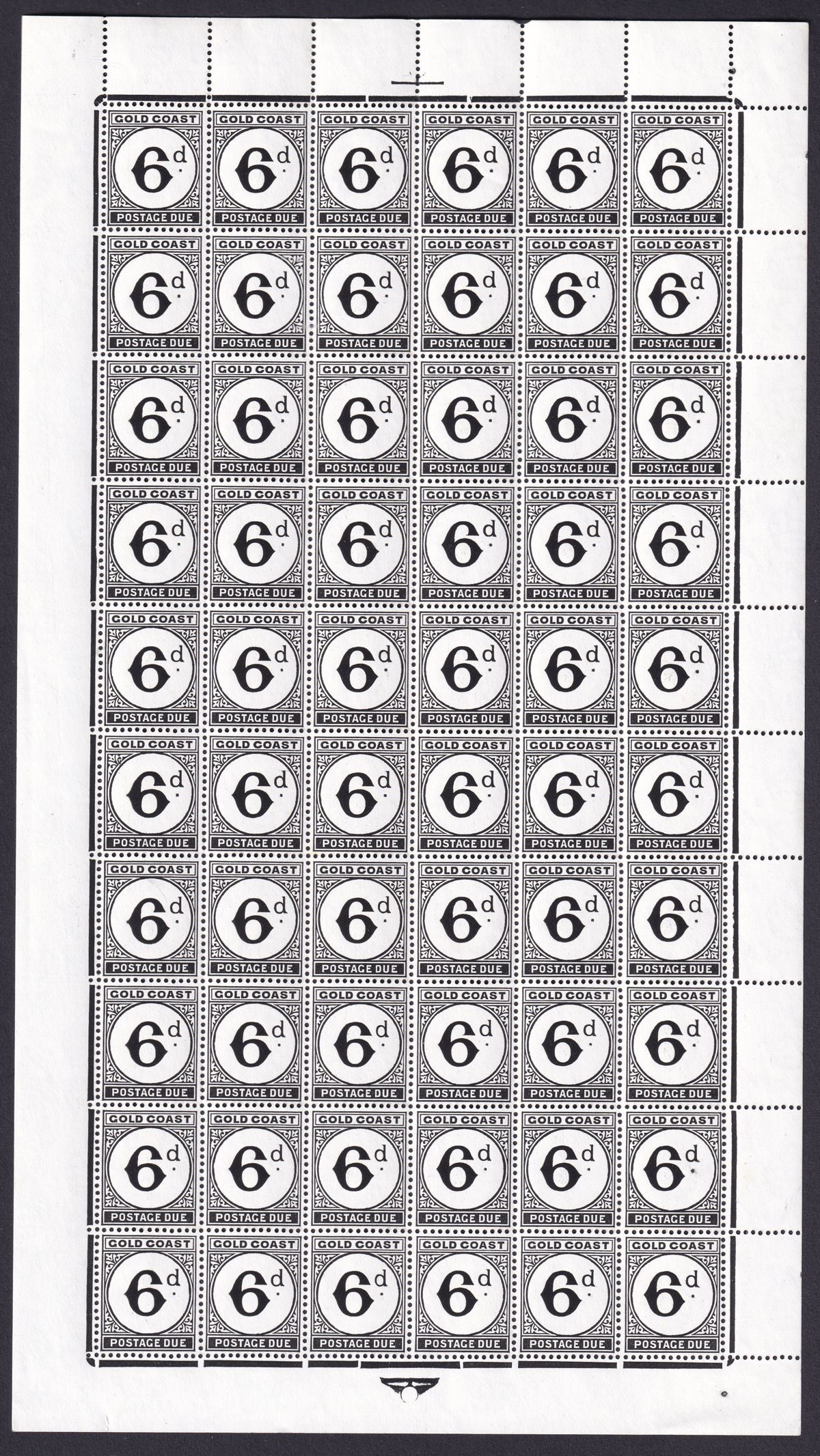 Gold Coast 1951 KGVI Postage Due 6d Black Full Sheet of 60 Mint SG D7 cat £100