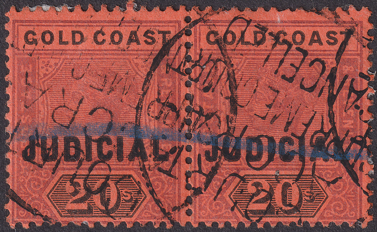 Gold Coast 1899 QV Judicial Overprint Revenue 20sh Lilac + Black Pair Used BF10