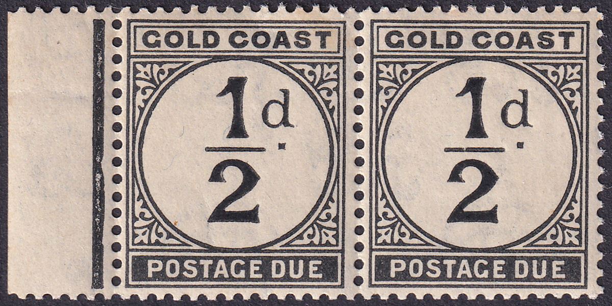 Gold Coast 1923 KGV Postage Due ½d Black Pair Mint SG D1 cat £40