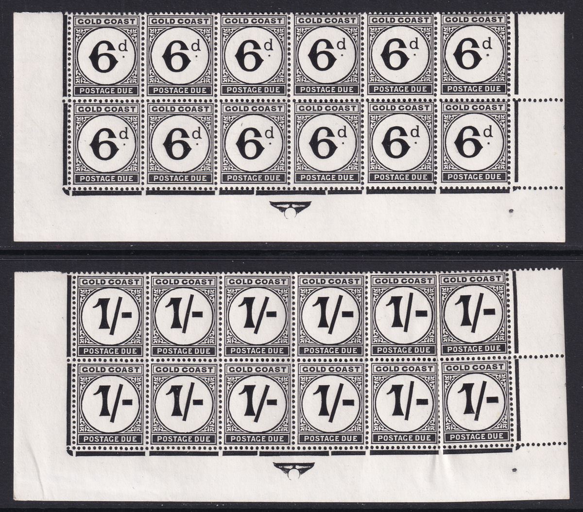 Gold Coast 1923-52 KGVI Postage Due Block Selection to 1sh Mint