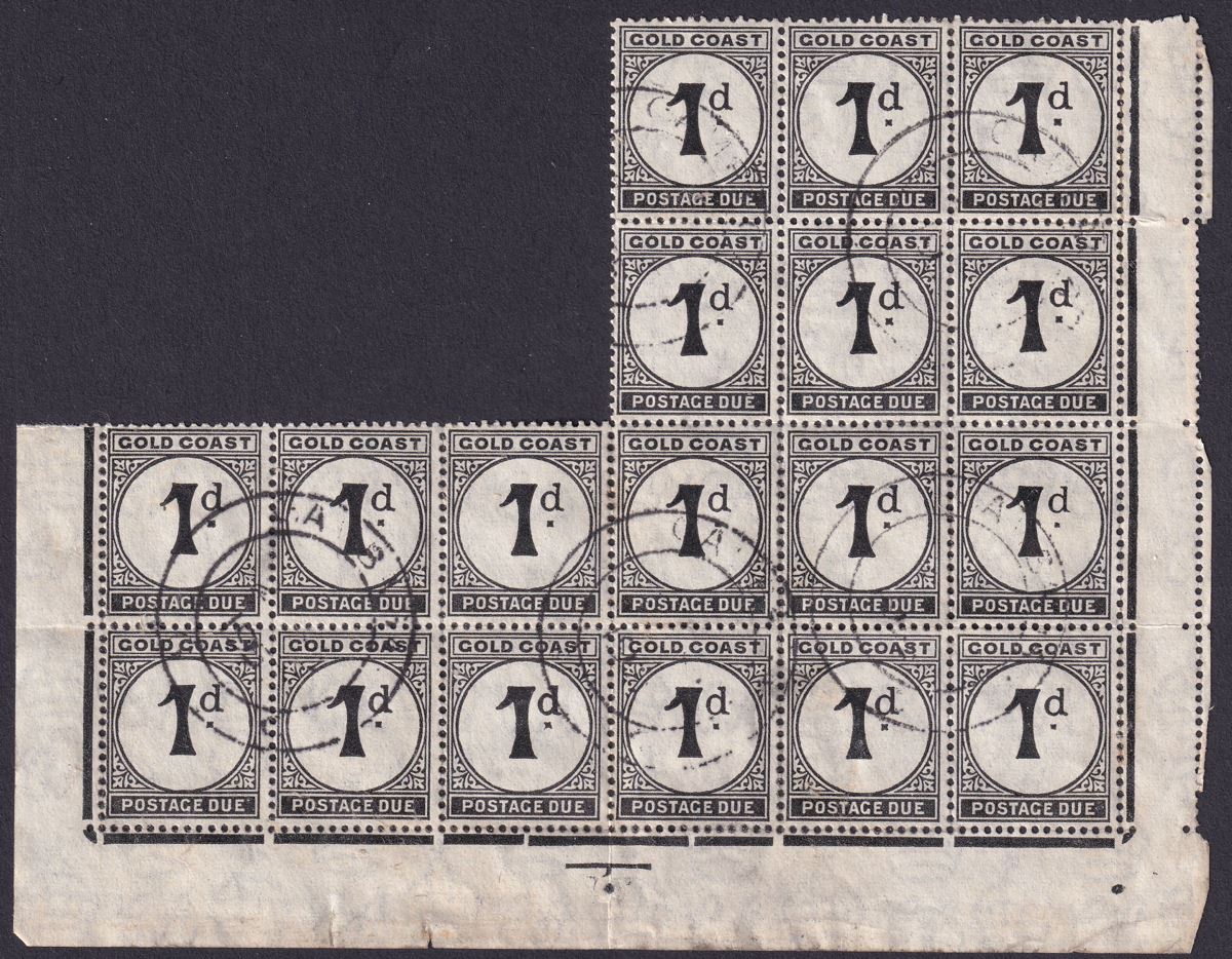 Gold Coast 1923 KGV Postage Due 1d Black Block of 18 Used SG D2 cat £36