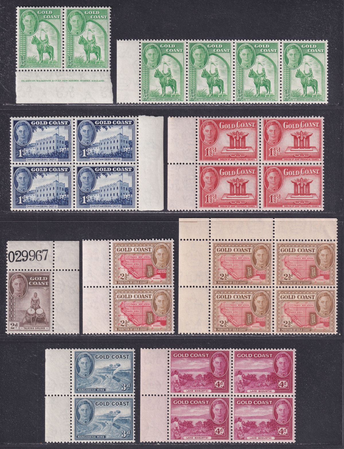 Gold Coast 1948 King George VI Block Set to 2sh Mint SG135-144