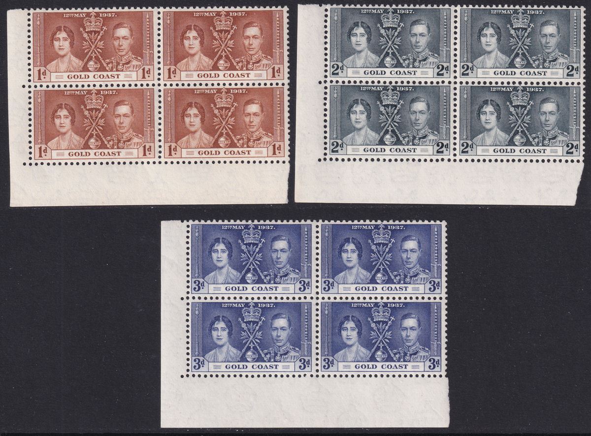 Gold Coast 1937 KGVI Coronation Block Set Mint SG117-119 cat £28