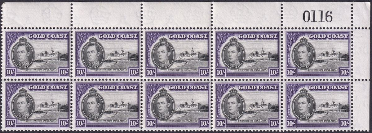 Gold Coast 1940 KGVI Christiansborg Castle 10sh Block of 10 Mint SG132 cat £160