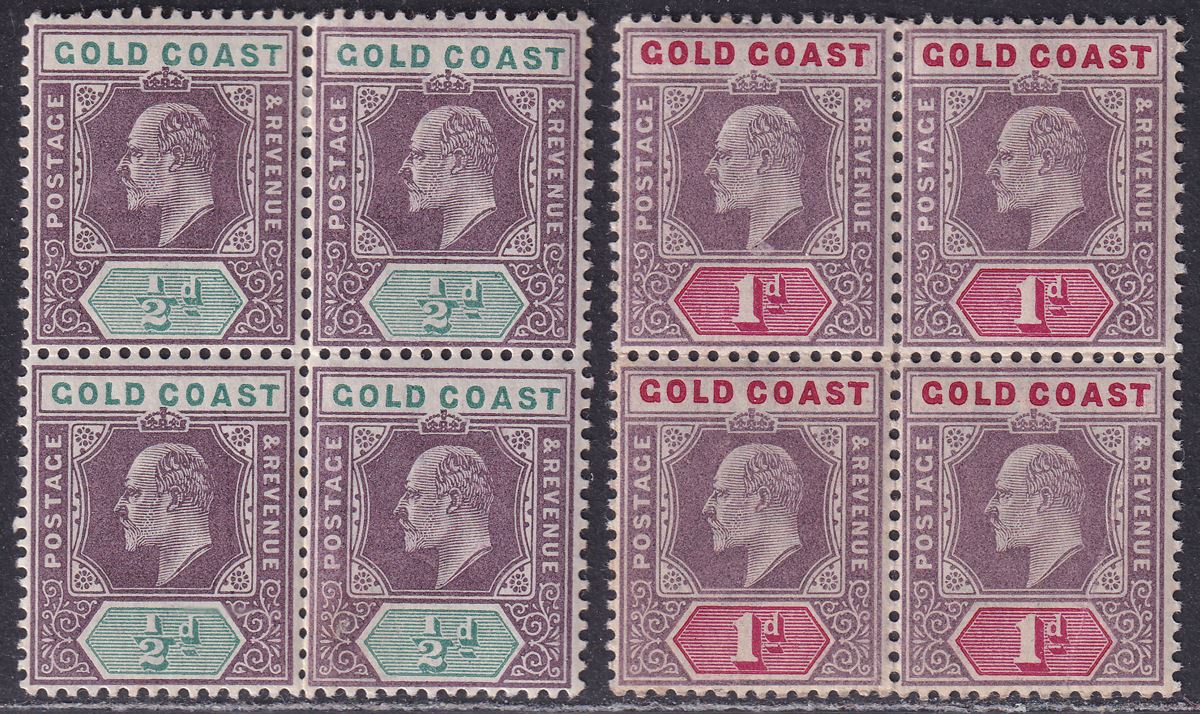 Gold Coast 1902 King Edward VII ½d, 1d Blocks of 4 Mint SG38-39