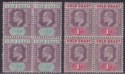 Gold Coast 1902 King Edward VII ½d, 1d Blocks of 4 Mint SG38-39